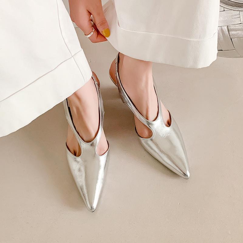 Fashion Women's Genuine Leather Thin High Heel Pointed Toe Slingback Slip-on Flats Sandals Elegant Ladies Daily Dress Pumps Heeled Shoes