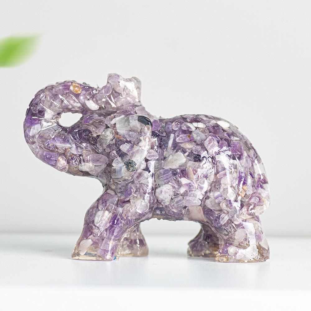 Crystal Elephant Resin Figurine With Semiprecious Stones For Office And Party Decoration