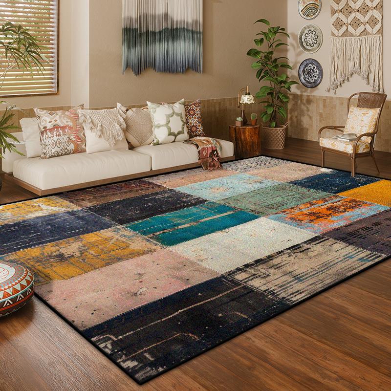 America Style Retro Geometric Large Living Room Carpet Boho Decoration Home Sofa Coffee Tables Mat Washable Non-slip Bedroom Rug