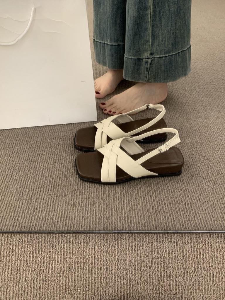 With skirt fairy wind cross with open-toed fashion sandals female summer versatile not tired feet 3cm thick-soled Roman shoes