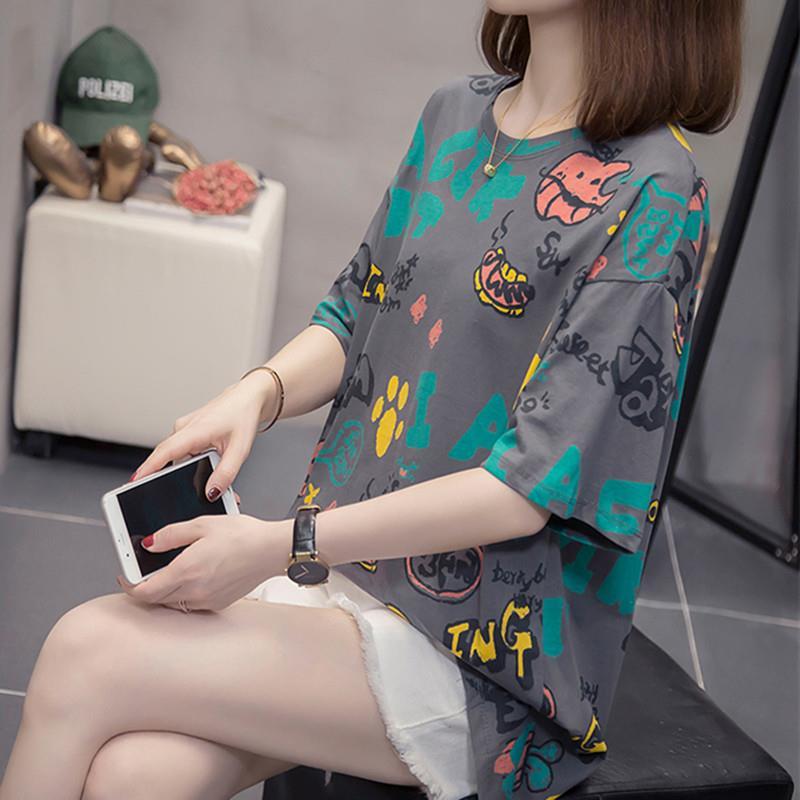 New Summer Fashion Trend Simple Round Neck Print Casual Loose Versatile Oversize Comfortable Short Sleeved T-shirt