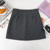 Korean Style Black Wool Plaid Polka Dot Midi Skirt - A-Line Petite Skirt for Women, Autumn and Winter Versatile Wear.