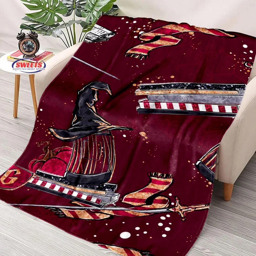 Soft Flannel Throw Blanket with Magic Hat Pattern for Bedroom Sofa Picnic Outdoor Leisure Nap Gifts