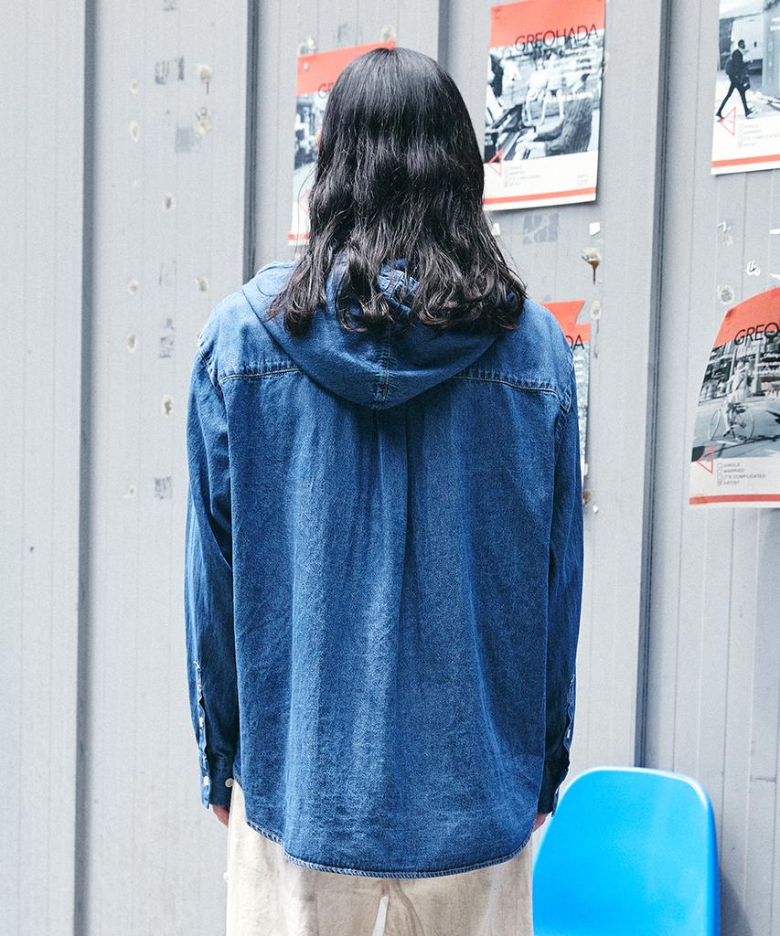 RESSAC Oversized Stonewashed Denim Hoodie Shirt
