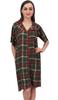 Bimba Olive Green Check Print Short Sleeve Women Shirt Night Dress With Pocket -