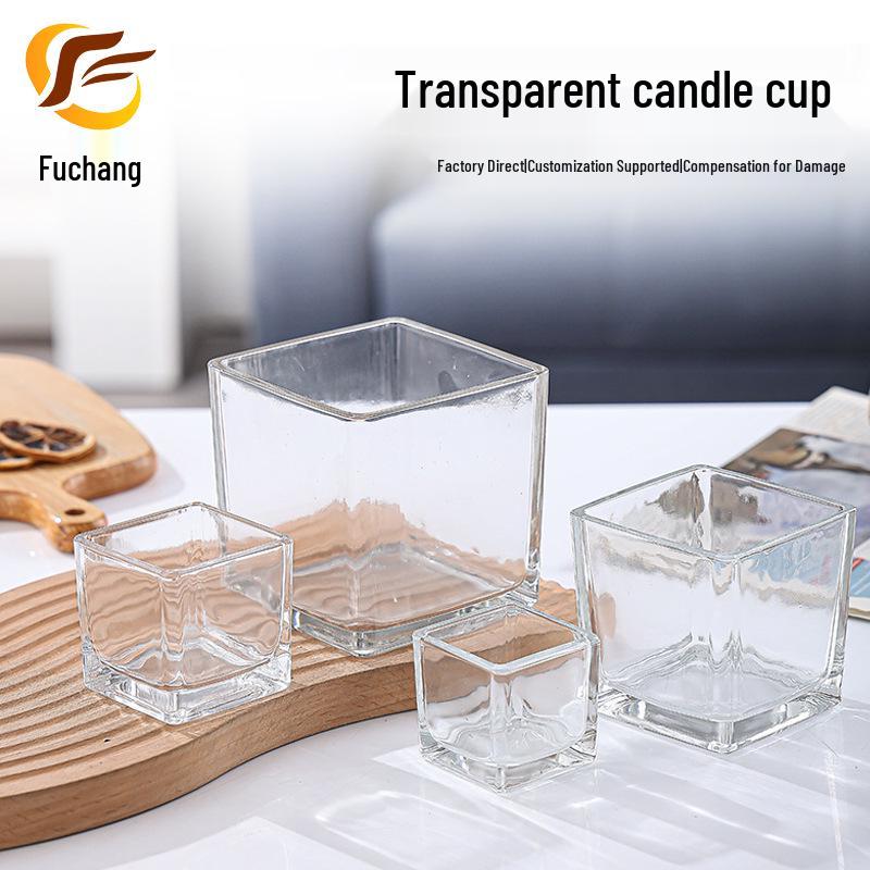 Suport Nou pentru Lumânare din Sticlă - Bază Rotundă, Cupă Aroma Transparentă, Design Pătrat Îngroșat.