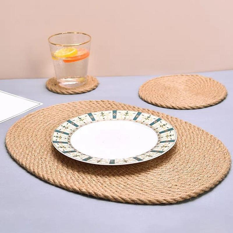 Venkovský lněný prostírání Tráva Pletený podtácek Kruhové prostírání