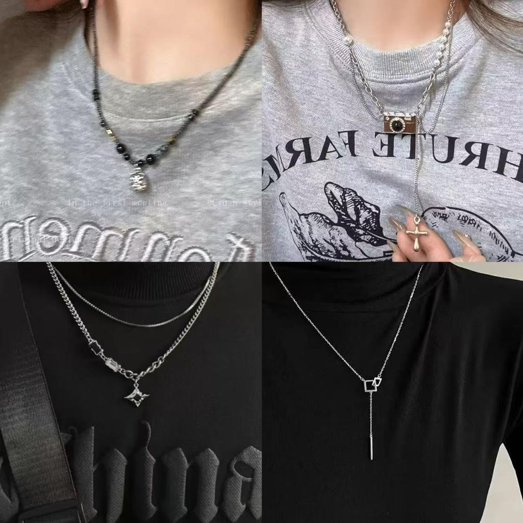 Mangxing double-layer necklace men's trendy sweater chain light luxury niche design hip-hop style couple boys and women's collarbone chain