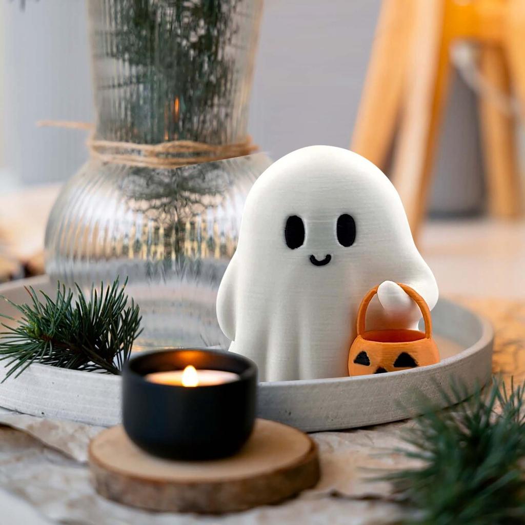 Cute Ghost Statue Holding Pumpkin Statue Resin Halloween Home Decorations for Living Room Bedroom Garden Indoor Outdoor