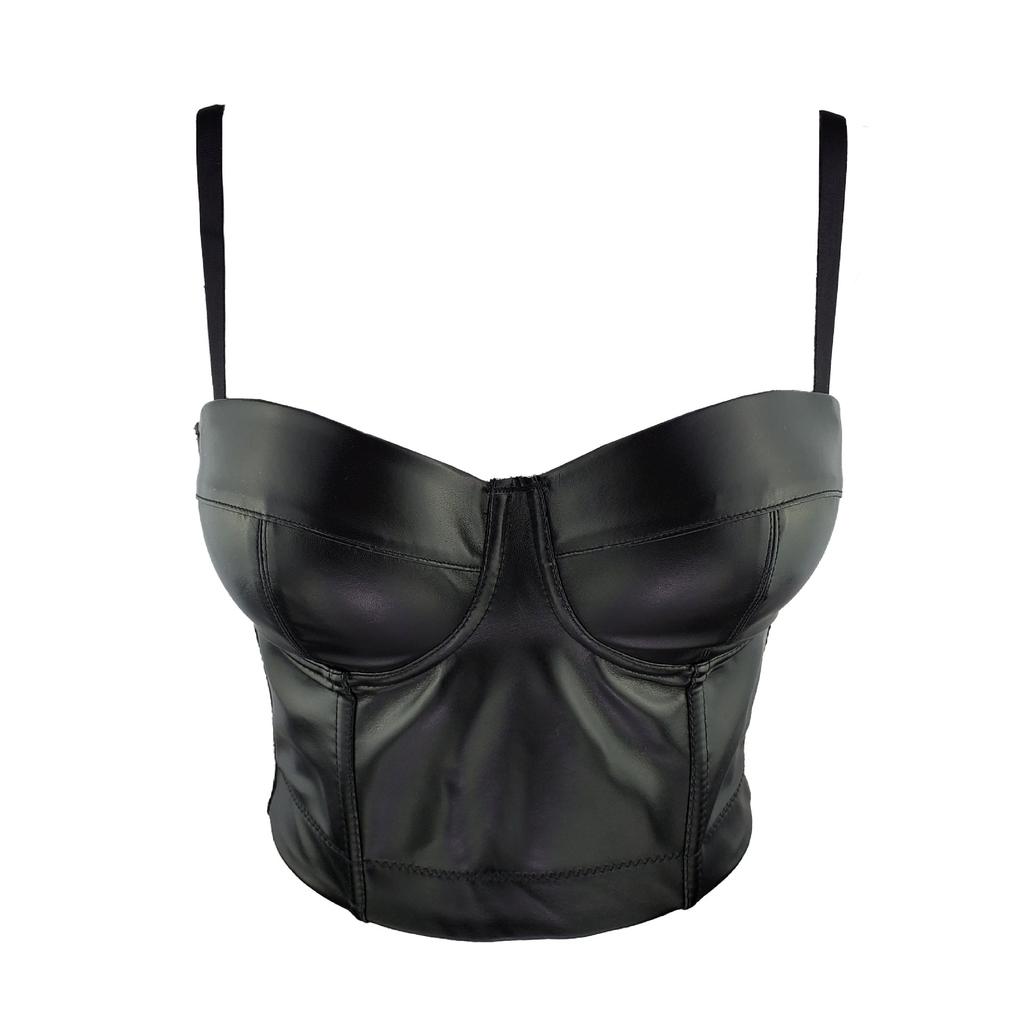 Dámský letní kožený bandeau top bez ramínek jednobarevný pružný univerzální sexy korzet zavinovací tílko