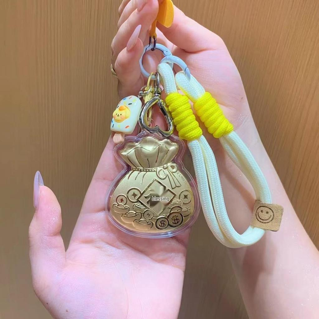 999 Pure Gold Fu Character Coin Keychain & Bag Charm - Lucky Gift for Girlfriend or Bestie