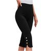 Damenmode Farbe Lässig Unterhose Knopf Sport Schlank Sieben-Viertel-Hose