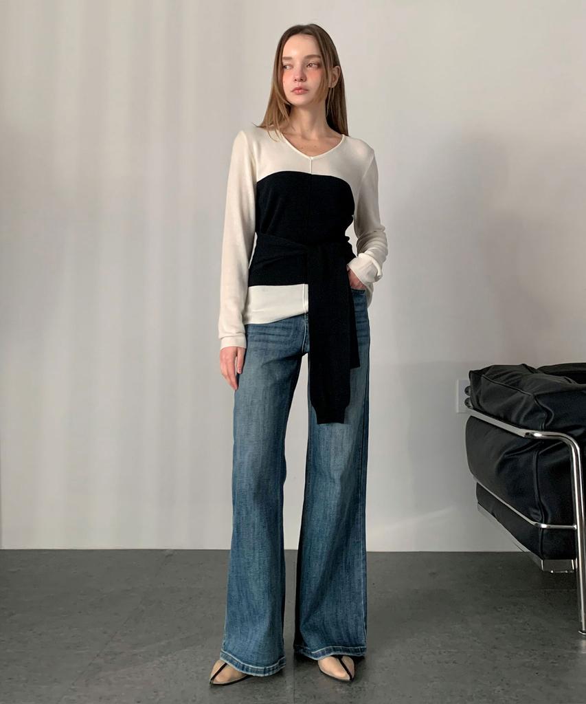 Baseukala Milla Color Block V-Neck Knit (2Colors)