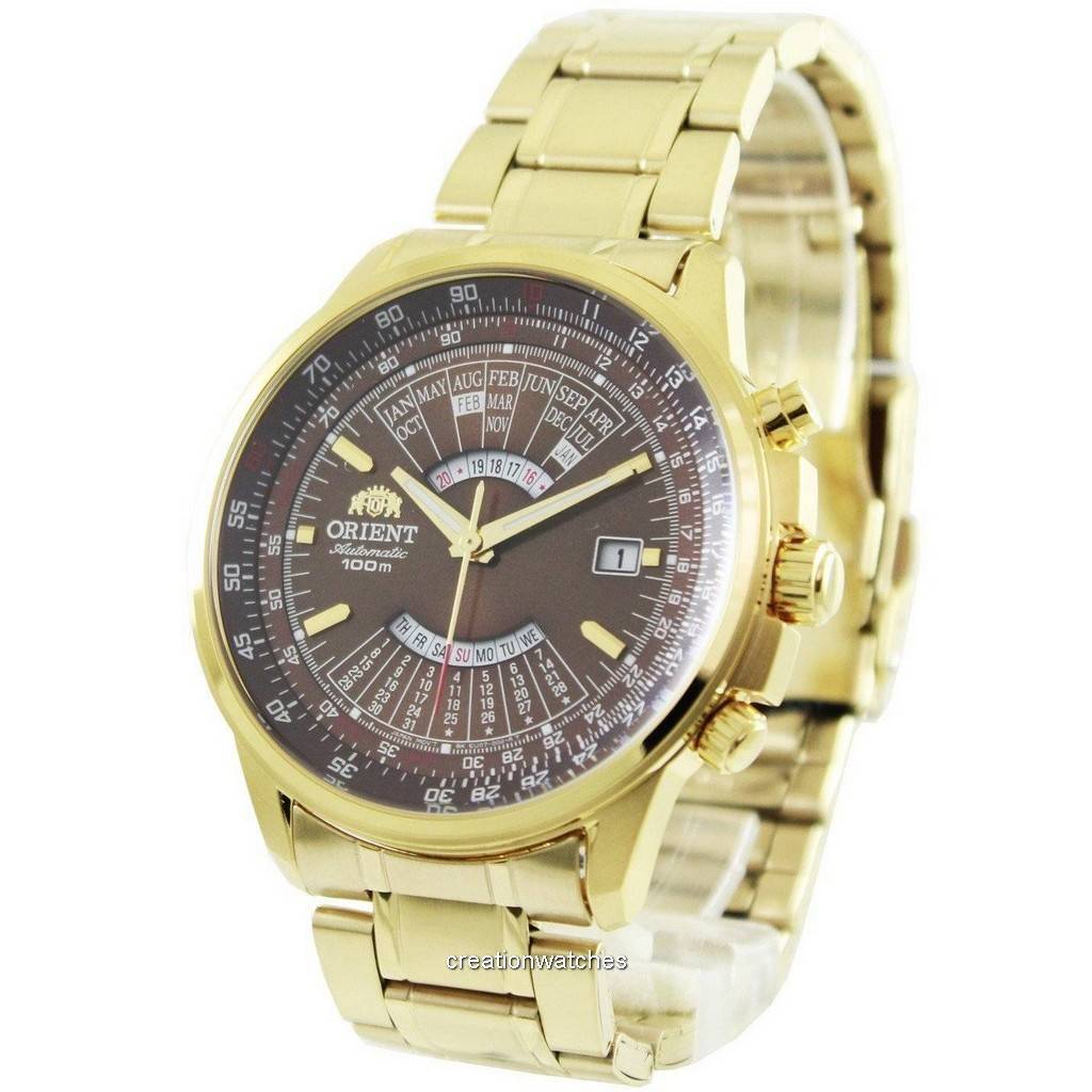 

Відновлені чоловічі автоматичні годинники Orient 100M WR Вічний календар FEU07003TX