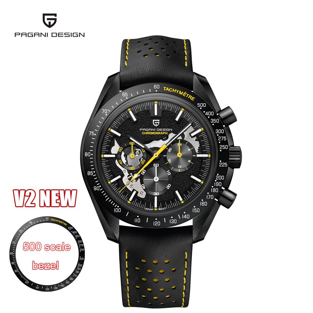 PAGANI DESIGN New Full Black Men's Quartz Watches Luxury Luminous Stainless Steel Chronograph Wristwatch Leather Watchband