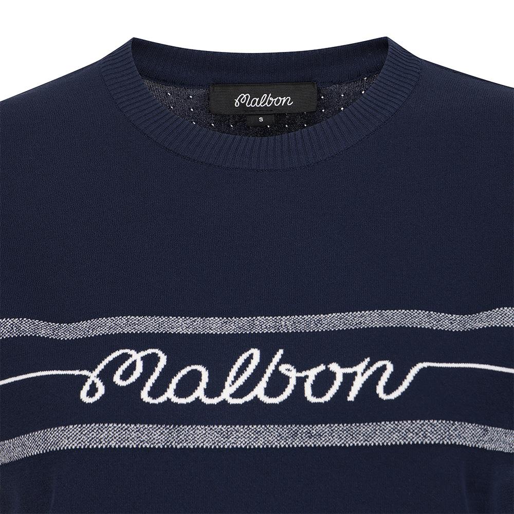 MALBON GOLF Slim Knit Crew Neck Short Sleeve Sweater Navy (Woman)
