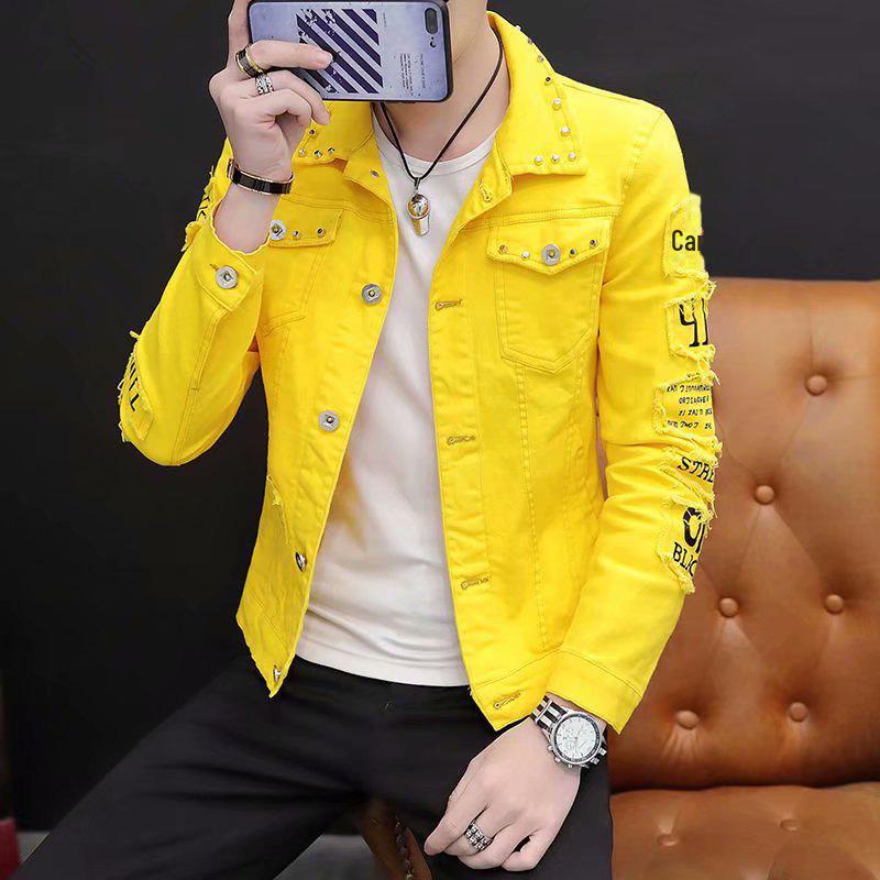 

Мужская модная свободная джинсовая куртка - мода весна/осень XXL жёлтый