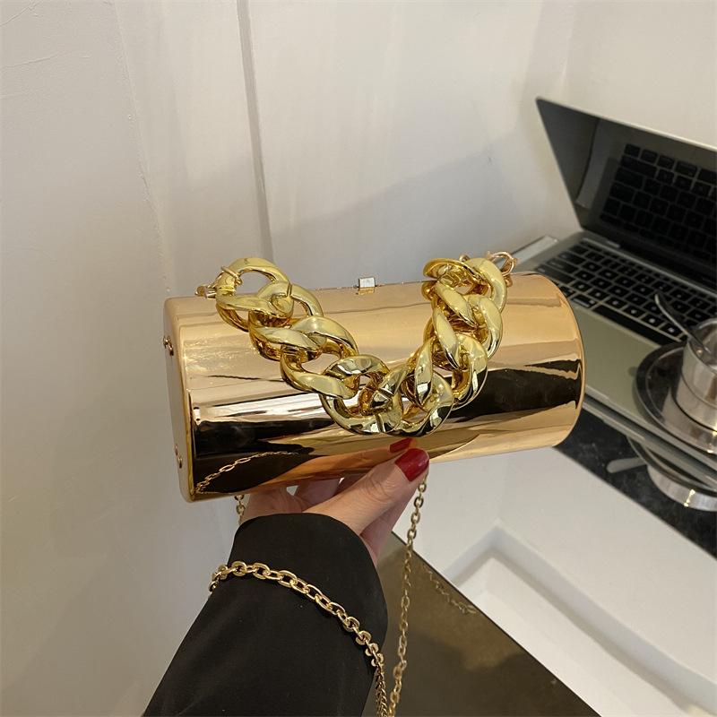 Acrylic cylinder bag 2025 European and American fashion patent leather glossy shoulder bag ins women's thick chain handbag