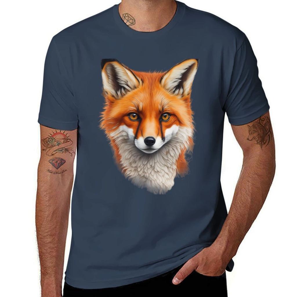 Majestic Charm Captivating Fox Portrait Tshirt Worker Basic Short Sleeve Tee