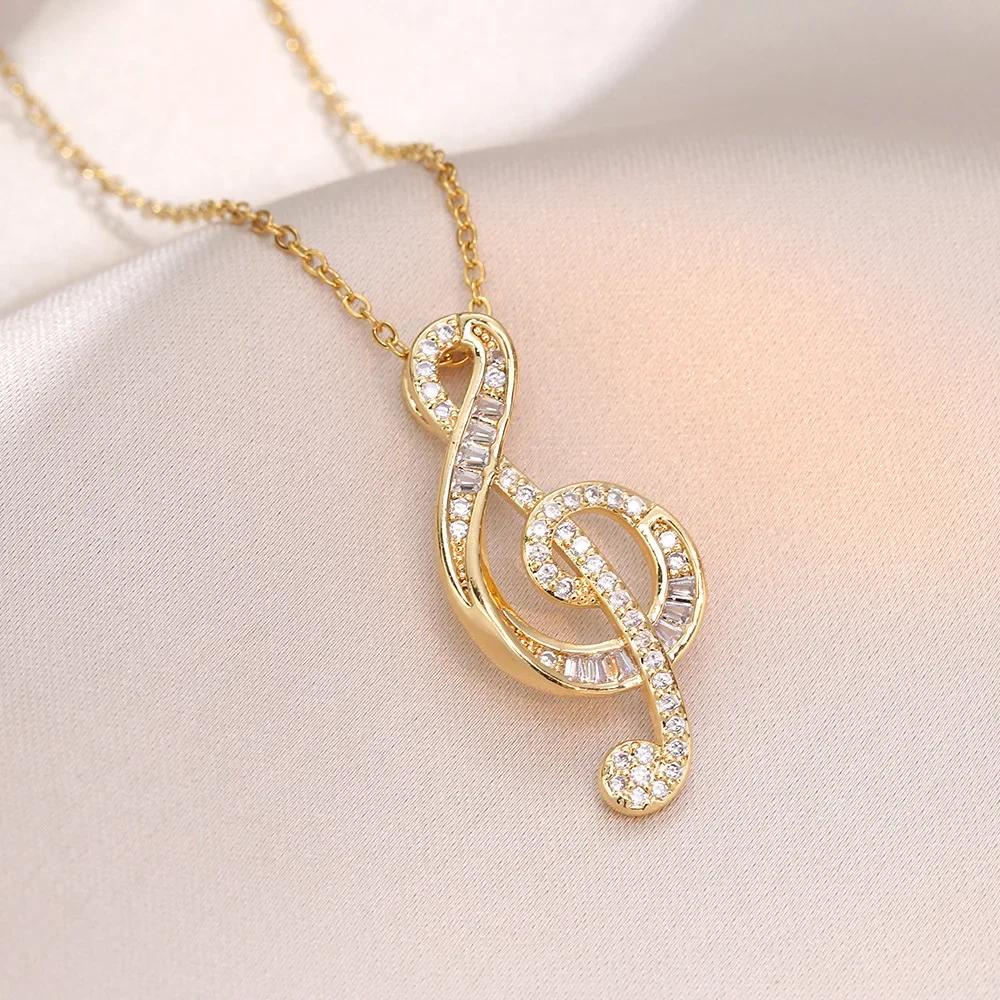 

A zircon musical note pendant necklace, suitable for women and girls, made with a stainless steel chain, making it a great gift for friends.