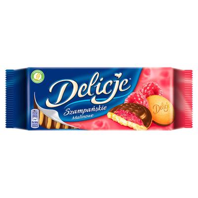 Delicje Szampańskie Génoises Avec Gelée Saveur Framboise Enrobées de Chocolat 147 G