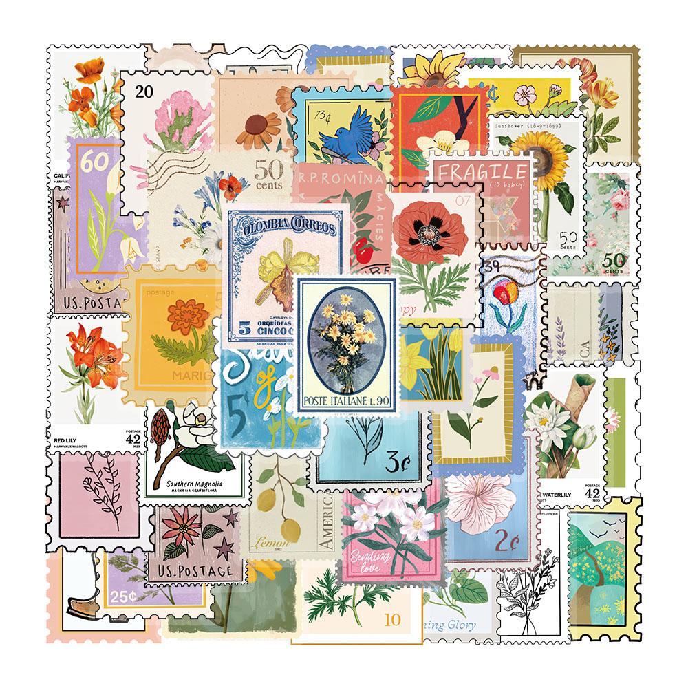 

50 шт. Креативные наклейки с цветочным штампом, ПЭТ, водонепроницаемые, прозрачные, декоративные, с подсолнухом, для рабочего стола