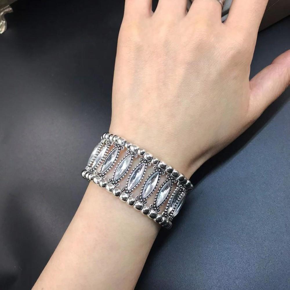 Double Row Wide Bangle Elastic Cuff Bracelet Trendy Rhinestone Bracelets For Women