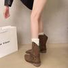 2025 New Womens Mid-Calf Boots Retro Stacked Short Boots Luxury Casual Leather Boots for Women Western Knight Boot