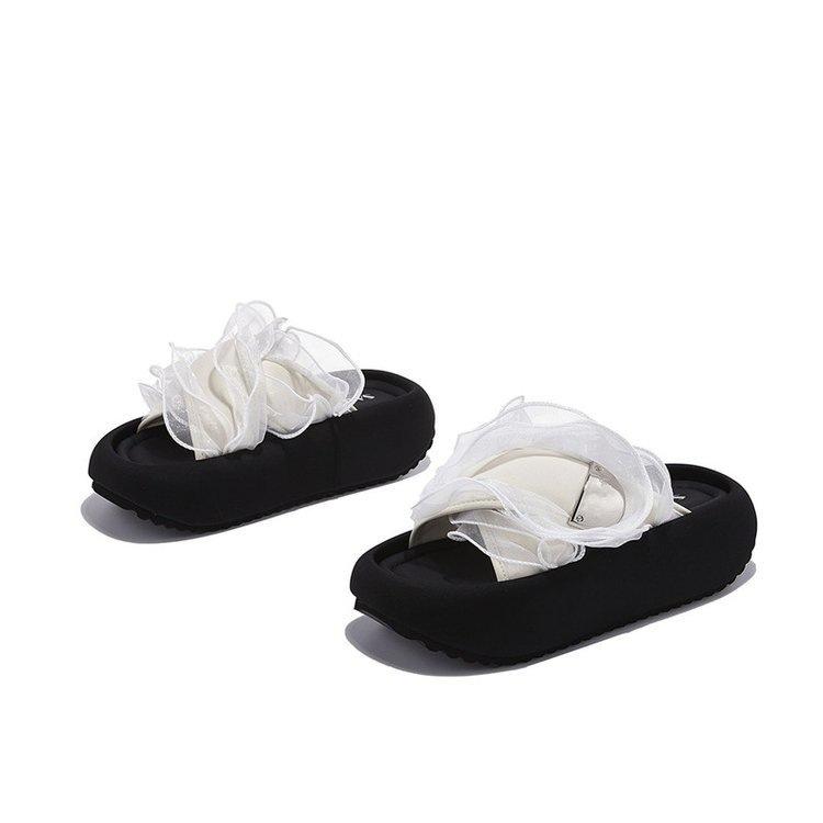 

Breathable muffin lace heightening outer wear women s summer outer word summer new 2025 thick-bottomed fashion skirt slippers 35