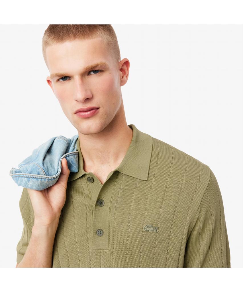LACOSTE Men'S Cotton Rib Short Sleeve Polo Sweater Ah5339-55N E9F
