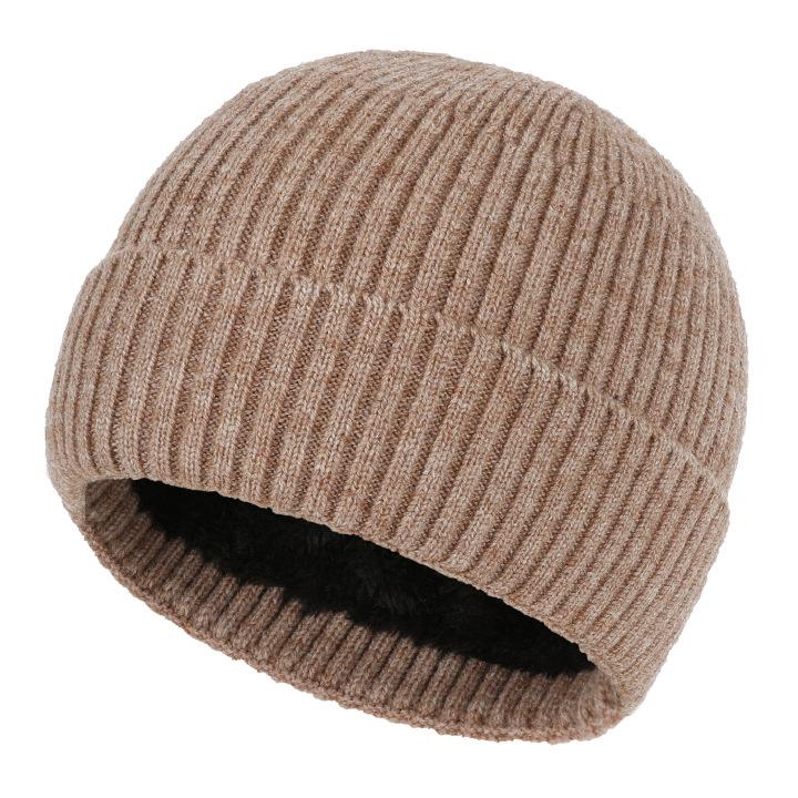 Autumn New Arrivals Unisex Fleece-Lined Hat Thickened Cold-Resistant Cotton Beanie Outdoor Travel Cycling Solid-Colour Beanie