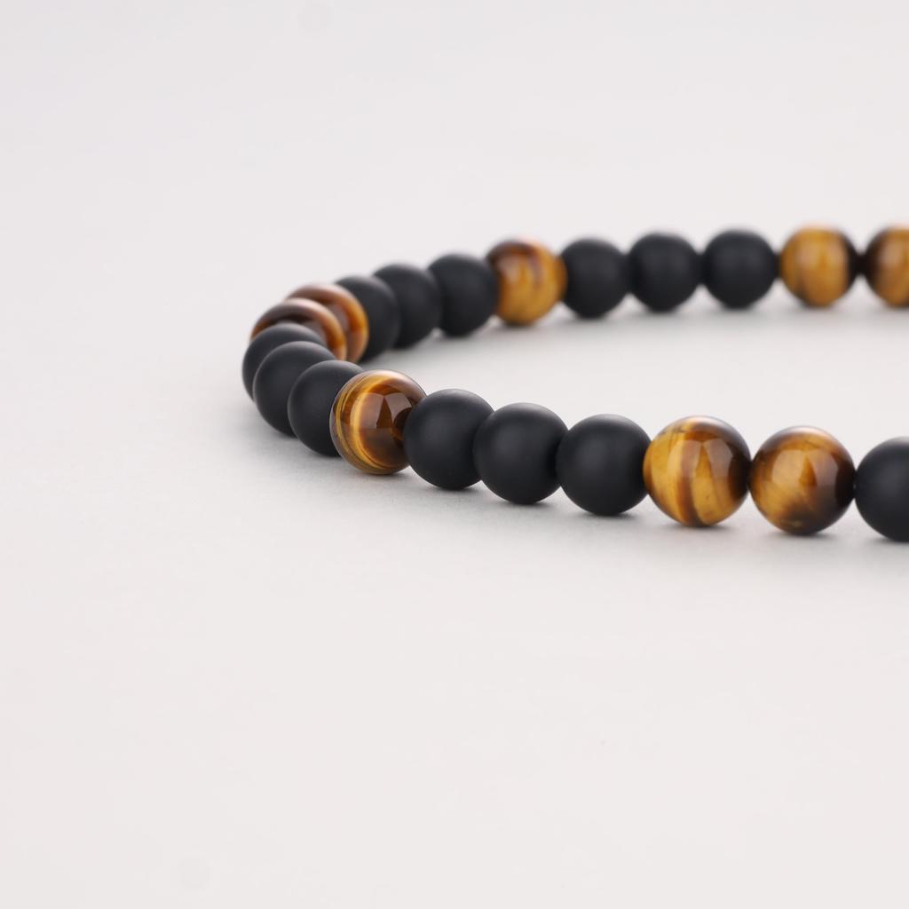 GAVU Tiger Eye Matte Onyx Power Stone Necklace for Men, 60cm