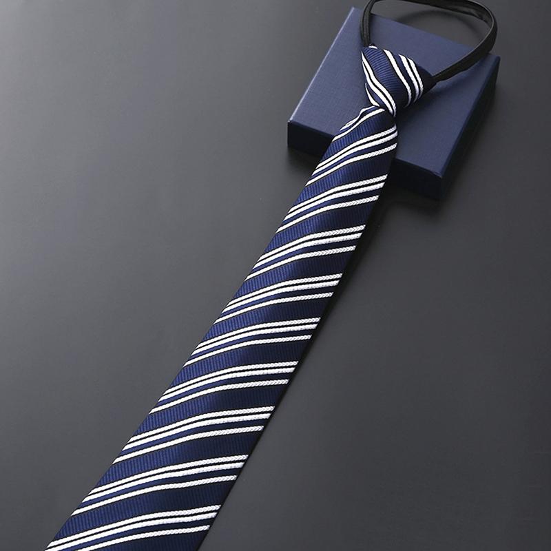 Elegant 8Cm Lazy Ties Blue Black Red Striped Men Shirt Business Dress Zipper Tie Neckties Accessories Wedding Groom