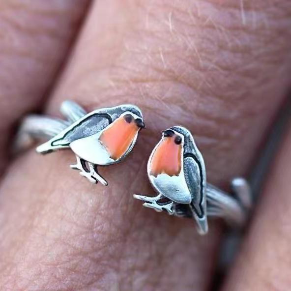 Retro Colorful Drip Oil Bird Necklace & Ring Set