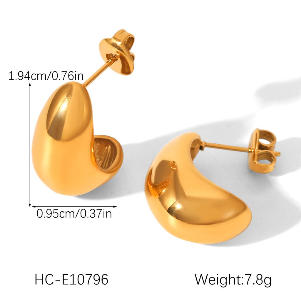 18K Gold C-shaped Stainless Steel Earrings with Zircon Inlay, Stylish Light Luxury Titanium Steel Ear Jewelry
