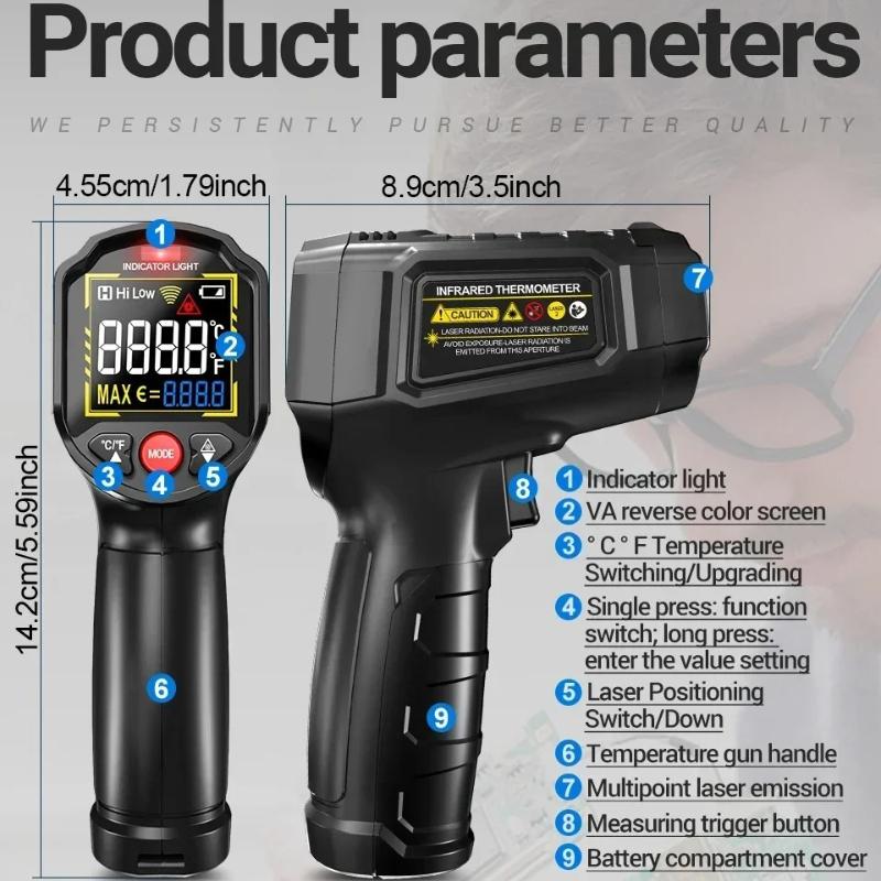 New Infrared Thermometer -50~600℃ Digital Temperature Meter Non-contact Pyrometer Tester IR Hygrometer Industrial Tool ANENG TH203 Kitchen Baked Foods