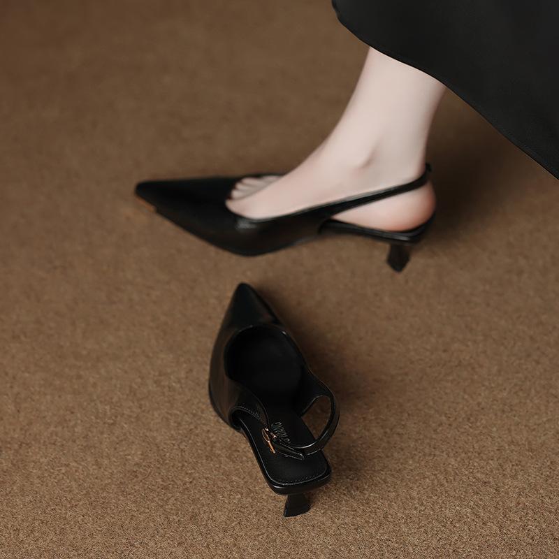 655-1 temperament pointed head shallow mouth single shoes women's shoes summer new versatile thin heel empty half bag head sandals