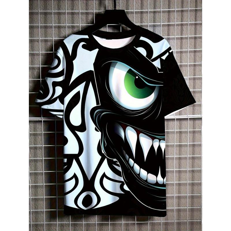 

Men s 3D Ghost Face Printed Shirt - Casual and comfortable summer crew neck top, breathable polyester fabric S