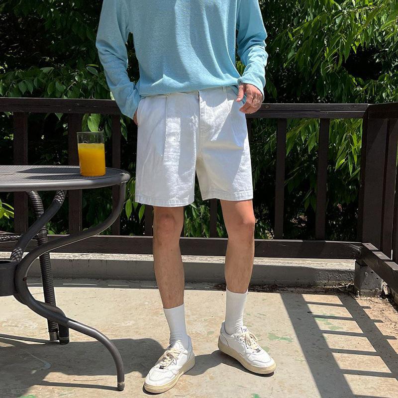 MYQ Retro Prané Pánské Džínové Šortky - Volné Ležérní Letní Středně Dlouhé Korejský Styl Trendy Pětiprvkové Kalhoty