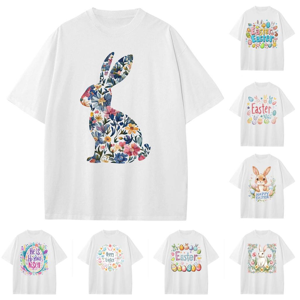 Men's And Women's Casual Loose Printed T-Shirt Round-Neck Pullover Short-Sleeved Top