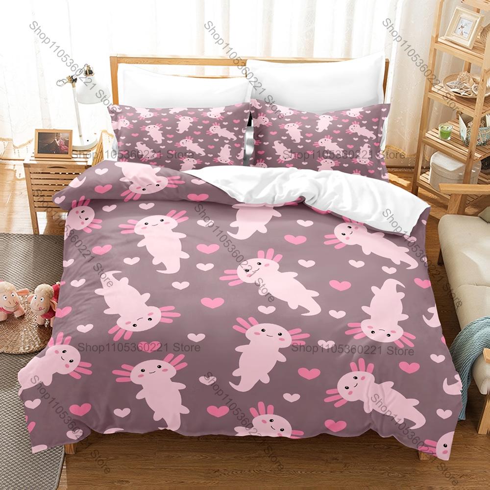 Adorable Axolotl Pattern 3 Piece Bedding Set Soft Washable Duvet Cover for Kids Dorm Room Bedroom Home Textile New bed set