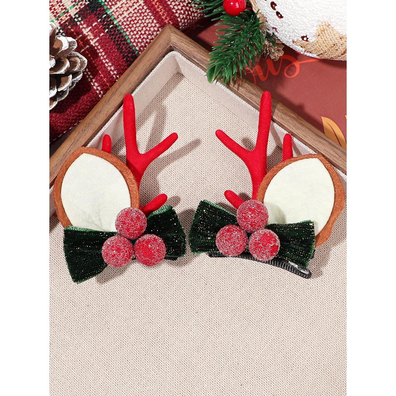 

2 шт. Рождественская заколка-краб для волос, Аксессуары для волос для женщин и девочек, Заколки для волос в виде оленьих ушек, Банты-заколки для рождественской вечеринки