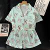 Sweet Soft And Cute Long-Eared Rabbit Printed Pajamas Women'S Summer Day Ice Silk Short-Sleeved Thin Loungewear Set