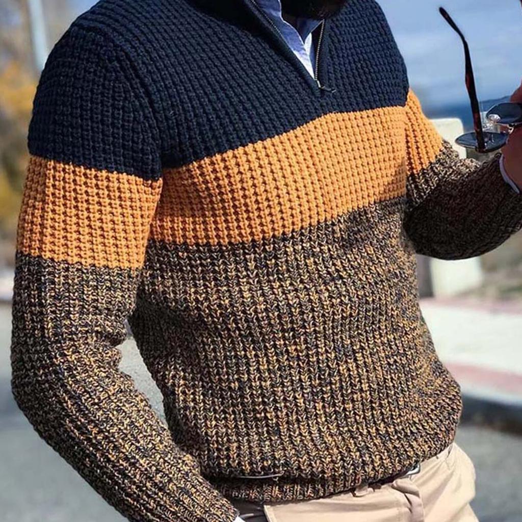 iClosam Maglioni con Scollo a V da Uomo con Contrasto di Colori, Elegante Maglione a Maniche Lunghe, Pullover da Uomo in Misto Cotone Termico e Confortevole,Blu Navy
