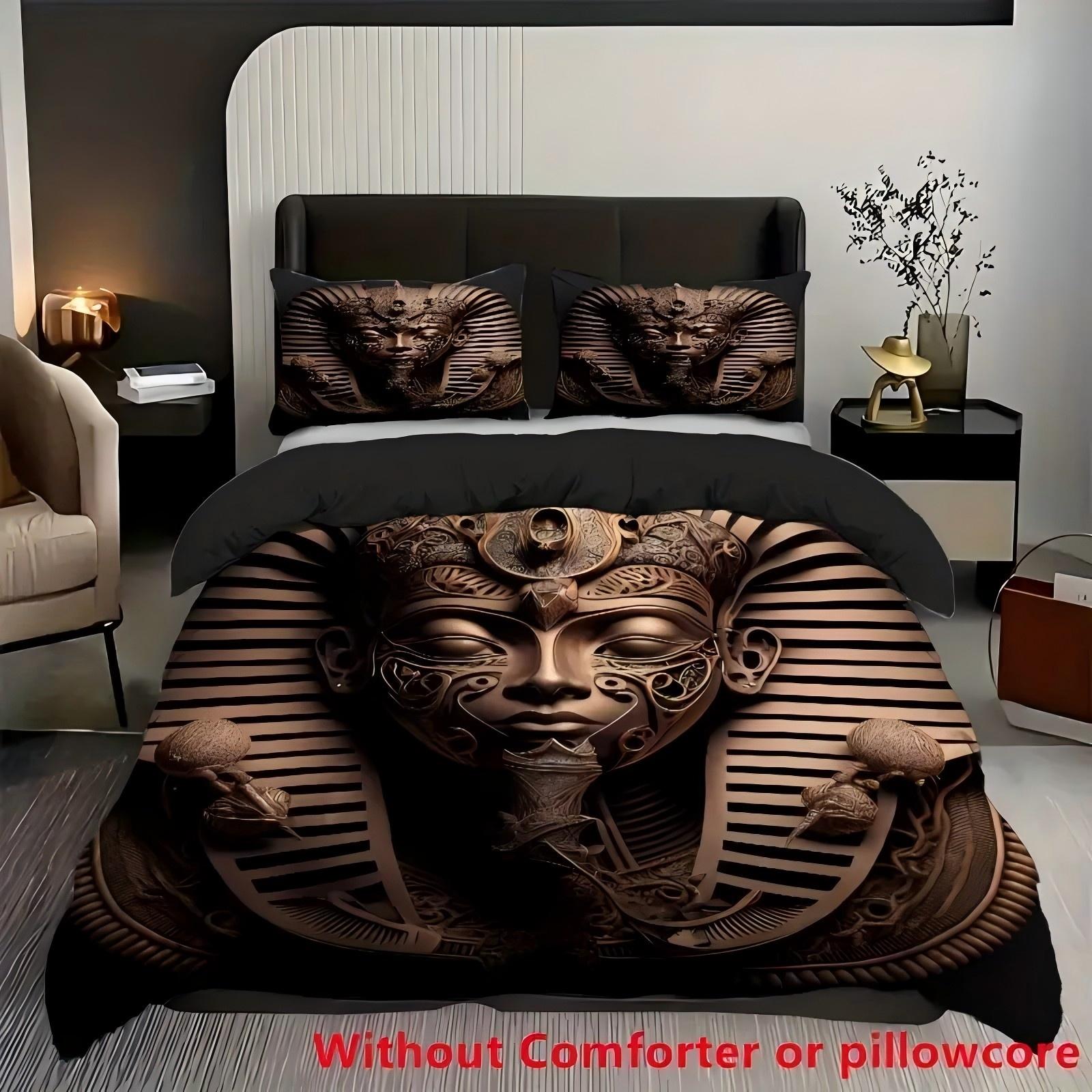 

Ancient Egyptian Pharaohs Pattern 3D Print Bedding Set Soft Comfortable Home Polyester Retro Style Quilt Cover Set Pillowcase 135x200cm 2pcs