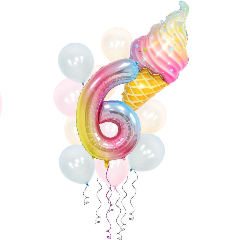 Ice Cream Birthday Party Decoration Kids Toy Baby Shower Disposable Tableware Paper Plates Cups Balloons Flag Party Supplies