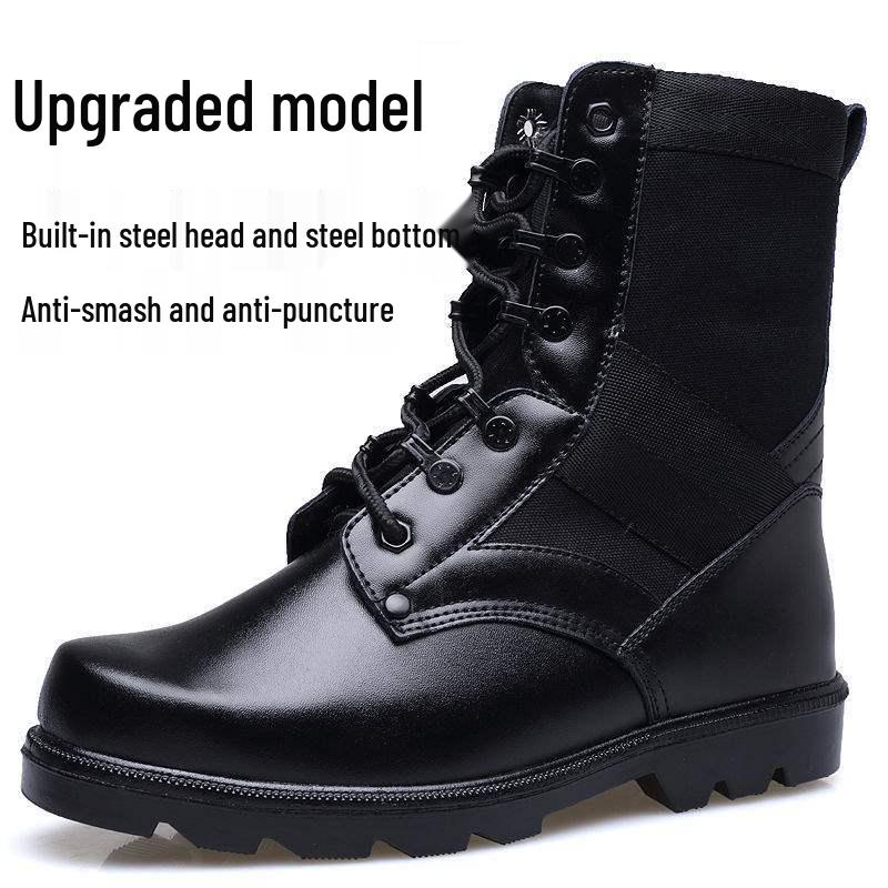 Men's Shock Absorption Outdoor Combat Boots - Breathable Hiking & Security Footwear with Wool Lining.