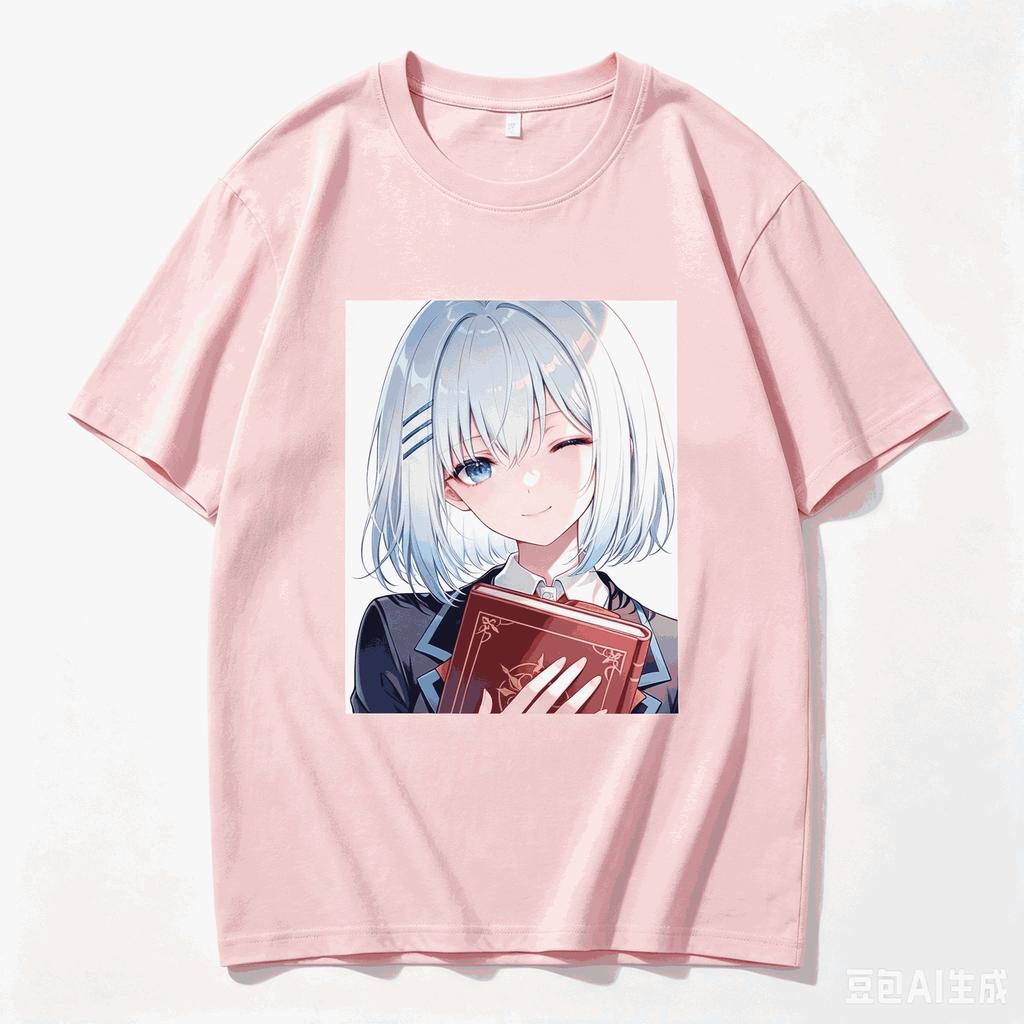 Origami Tobiichi Holding Book Wink Bust Anime Frame Graphic Crew Neck Short Sleeve T-Shirt