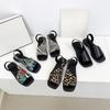 Sandalen mit Leopardenmuster für Damen, Sommer Neu Übergröße Fischmaul Quadratische Zehe Hinten Leer Modische Dicke und Niedrige Absätze Sandalen Trendig