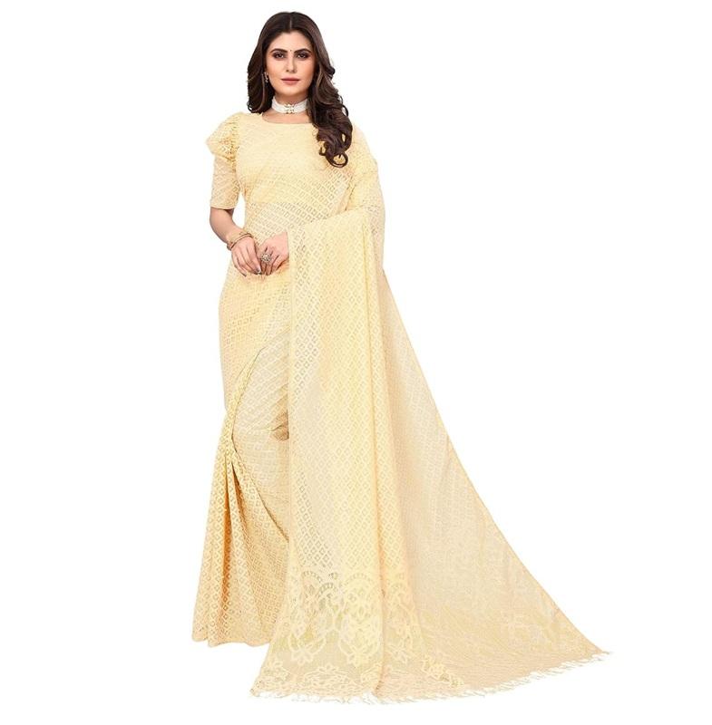 TreegoArt Fashion Women's Net Indian Party Wear Saree With Unstitched Blouse Piece - Pack Of 1